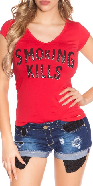 T-Shirt Smoking Kills with skull Red